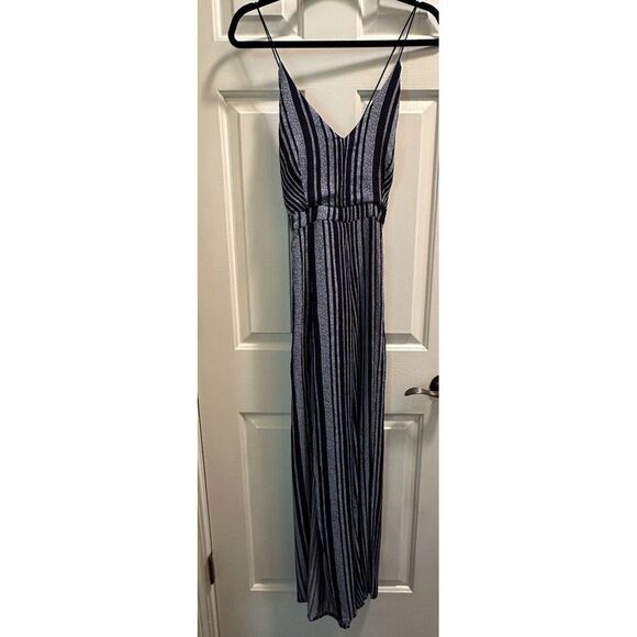 Lulus Jumpsuit Womens XL Blue White Stripe Wide Leg Sleeveless Tie Back V-Neck - Picture 2 of 6